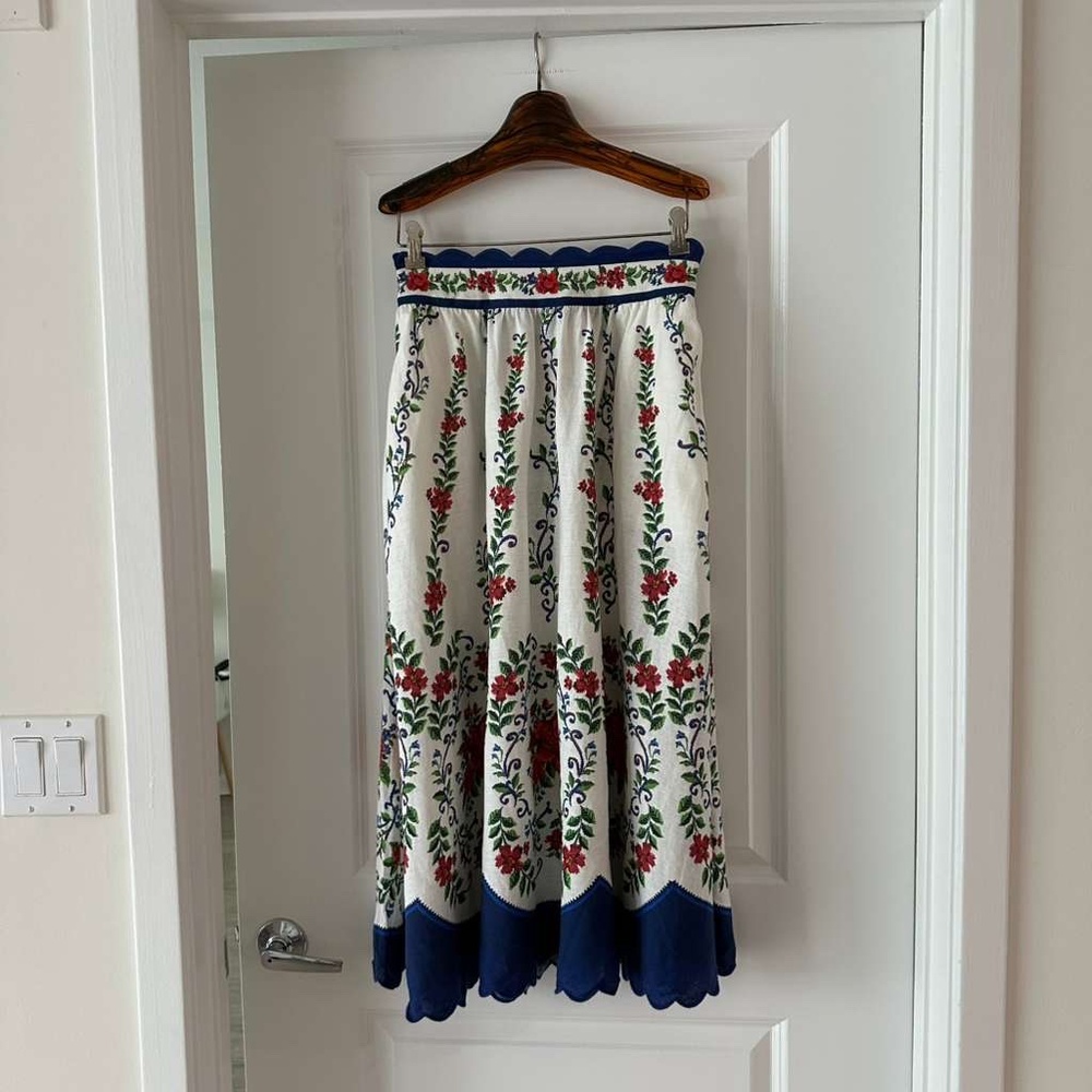 FARM Rio Cream Midi Skirt with Red Floral & Blue Trim - Picture 5 of 7